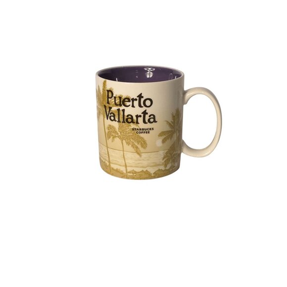 Starbucks Puerto Vallarta Collectors Coffee Mug 16 Oz Beige & Purple Ceramic - Picture 2 of 6